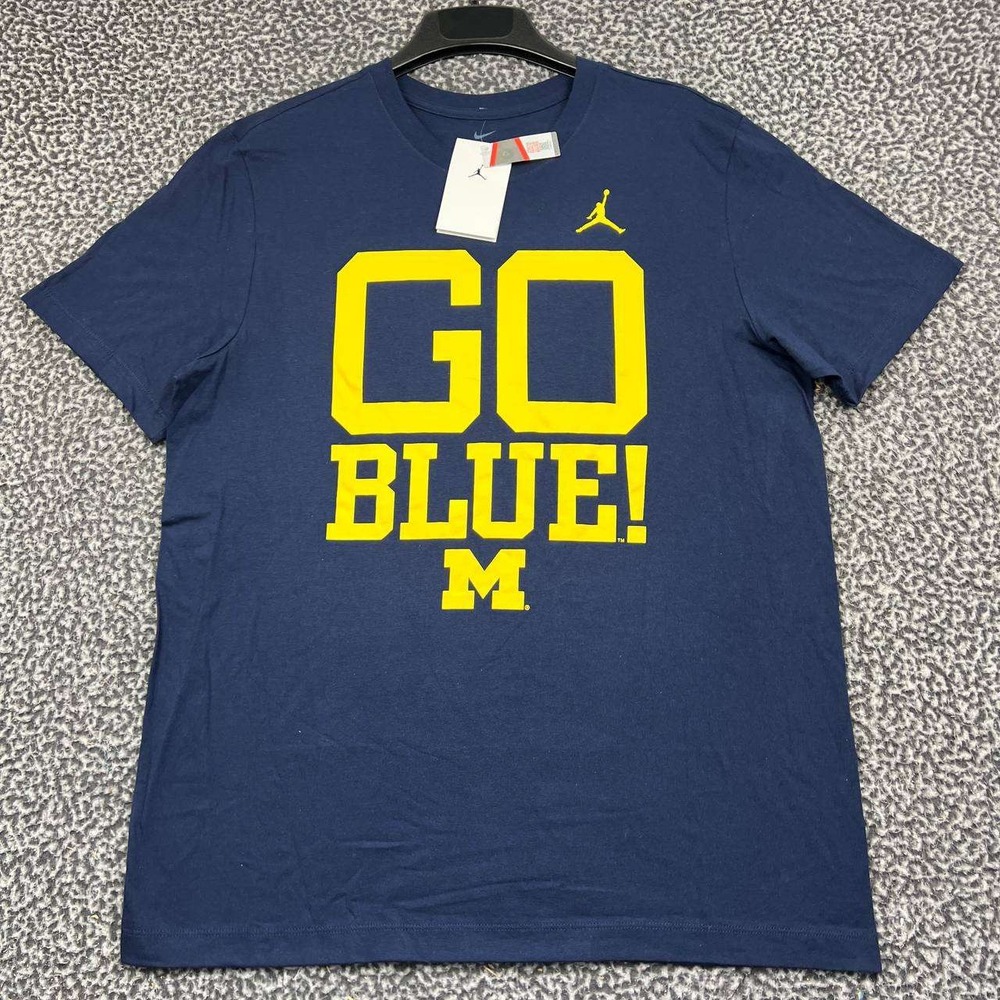 Nike Michigan Wolverines Shirt Men Large Navy Short Sleeve Cotton Jordan New L